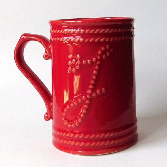 J Initial Cursive  Embossed  Coffee Mug Food Network Red Ceramic Holds 12 oz - Picture 3 of 4